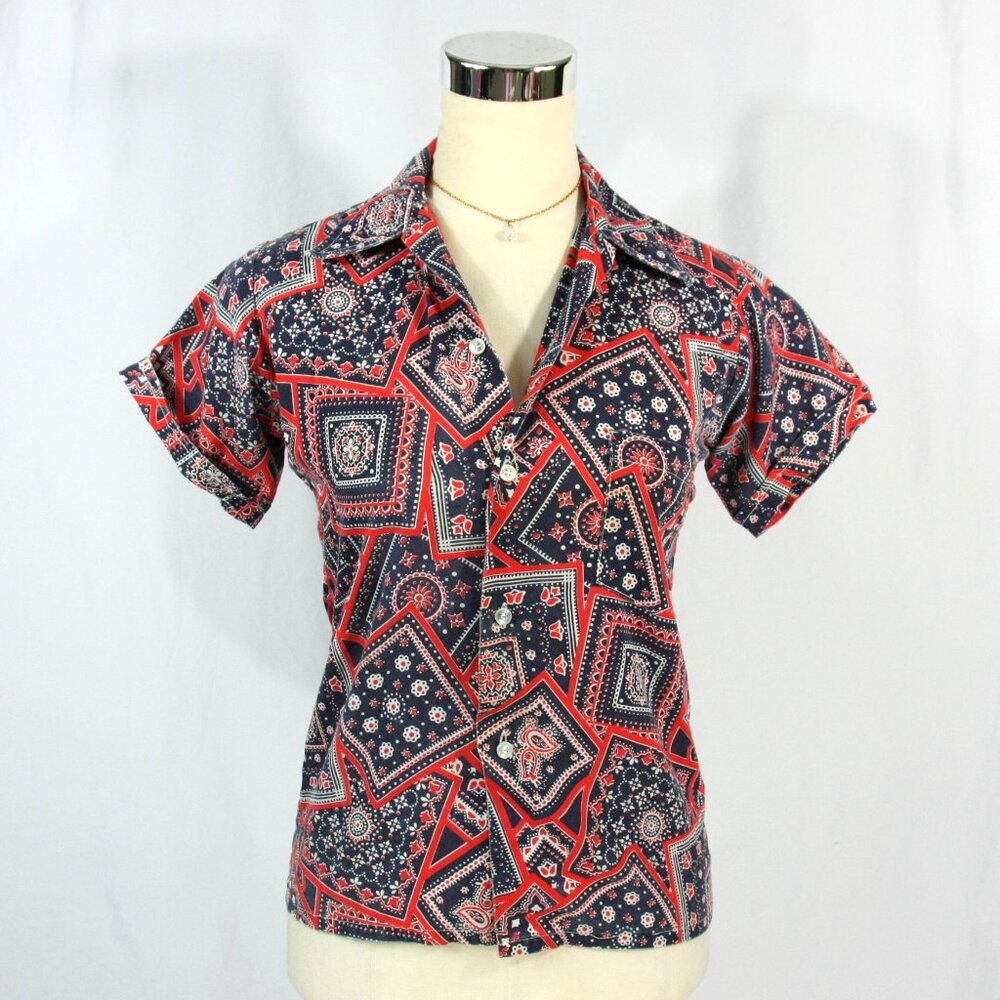 Vintage Sands Point Now Generation Bandana Patchwork Boys Short Sleeve Shirt S M